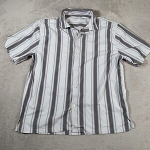 Abercrombie & Fitch Shirt Fits Mens M Gray White Stripe Button Up‎ Short Sleeve